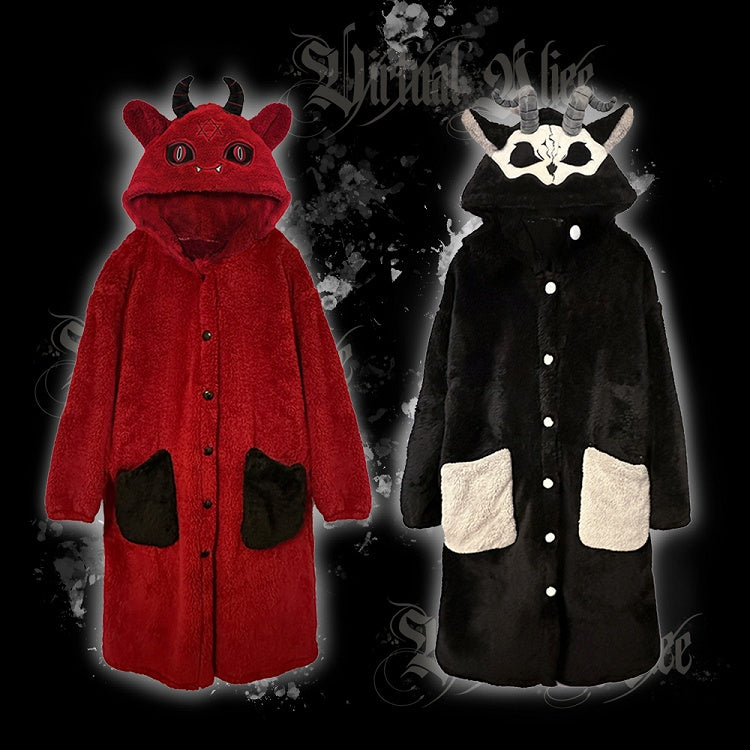 Red Devil Gothic Winter Plush Pajama Set Nightgown with Pants