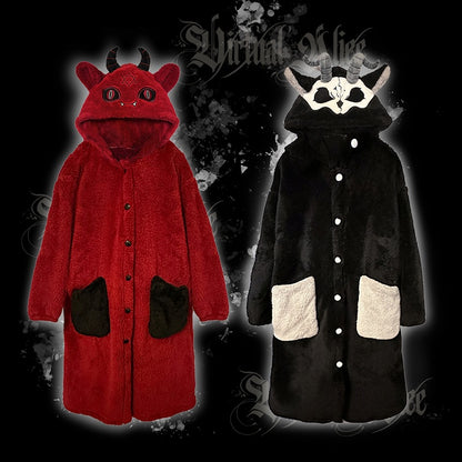 Red Devil Gothic Winter Plush Pajama Set Nightgown with Pants