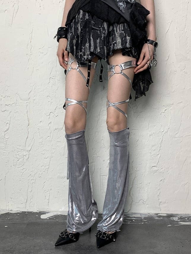 Silver Y2K Ruffled Cuff Leg Sleeves