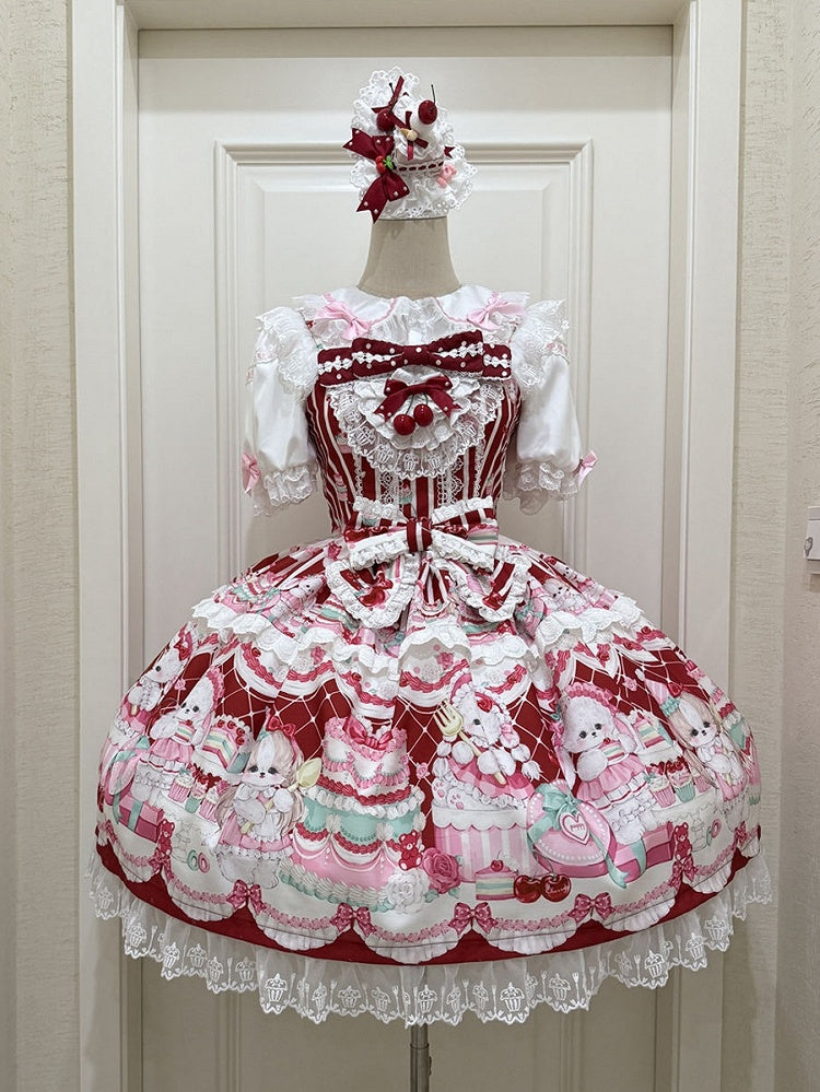 Bunny and Cherry Print Red Sweet Lolita Dress Jumper Skirt