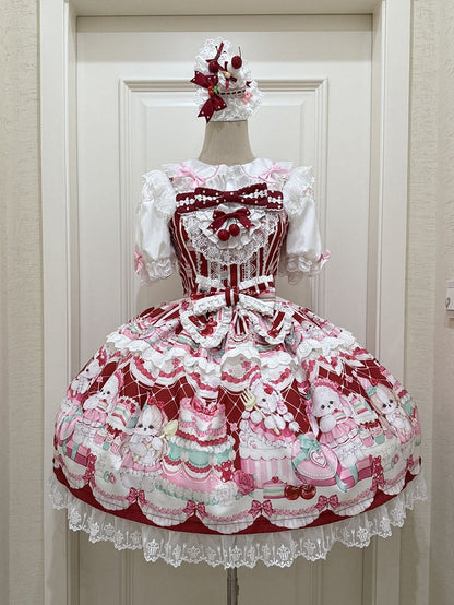 Bunny and Cherry Print Red Sweet Lolita Dress Jumper Skirt