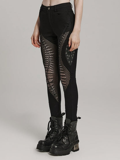 Black Punk Burnt Pattern Hollow Trousers