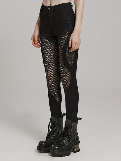 Black Punk Burnt Pattern Hollow Trousers