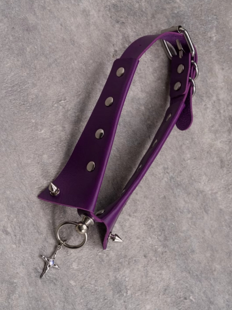 Purple Gothic Cross Pendant Studs Details Choker