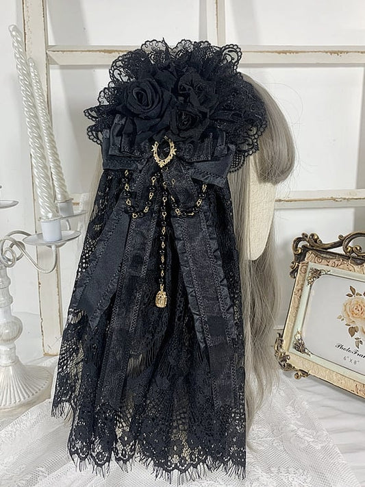Handmade Gothic Floral Design Bowknot Hairclip with Veil Black&Red/Black