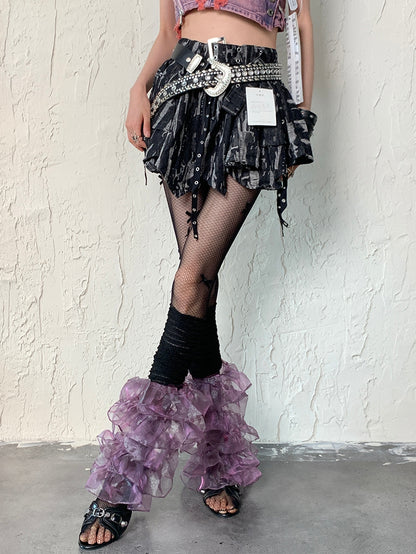 Blck&Purple Y2K Multi-layered Lace Trim Leg Sleeves