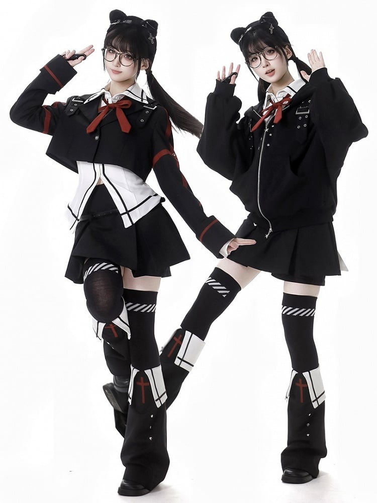 Black Cross Studs Decorated Leg Warmers