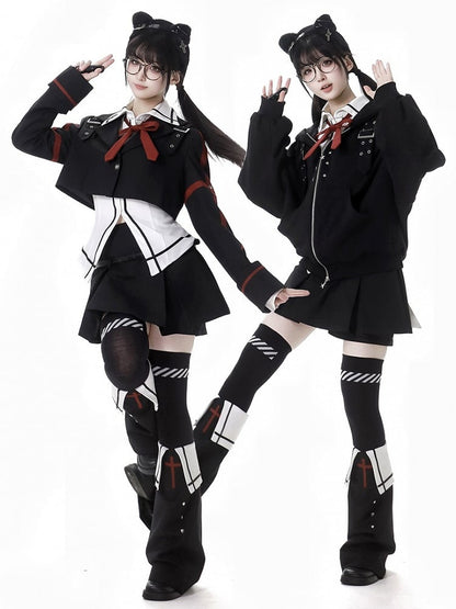 Black Cross Studs Decorated Leg Warmers