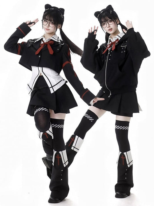 Black Cross Studs Decorated Leg Warmers