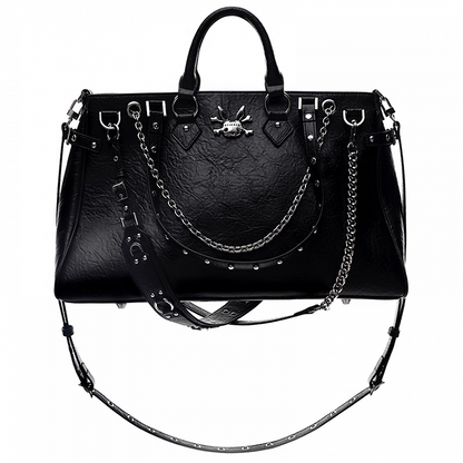 Black Stud Details Large Capacity PU Crossbody Tote Bag Multiple Shoulder Straps