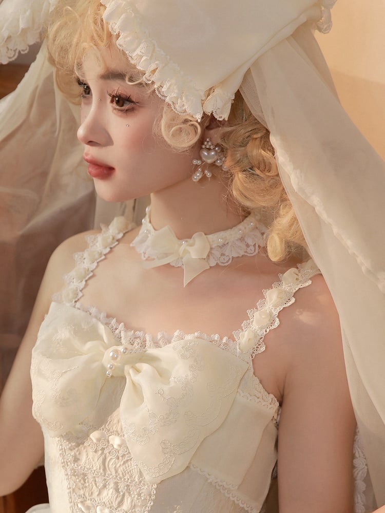 Creamy Beads Lace Choker