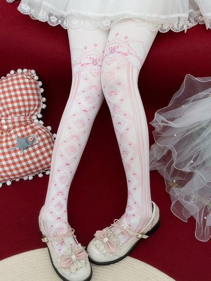 Red/Pink/Blue/Black/Yellow Bowknot And Floral Print Tights