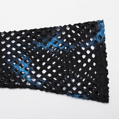 Black and Blue Punk Tie-dyed Mesh Long Sleeve T-shirt