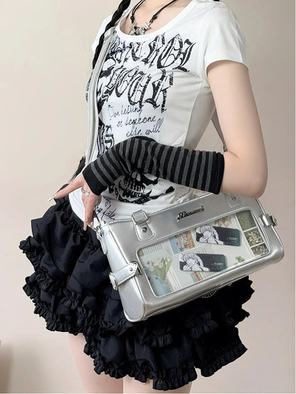Silver Versatile Transparent-Window PU Leather Ita Bag