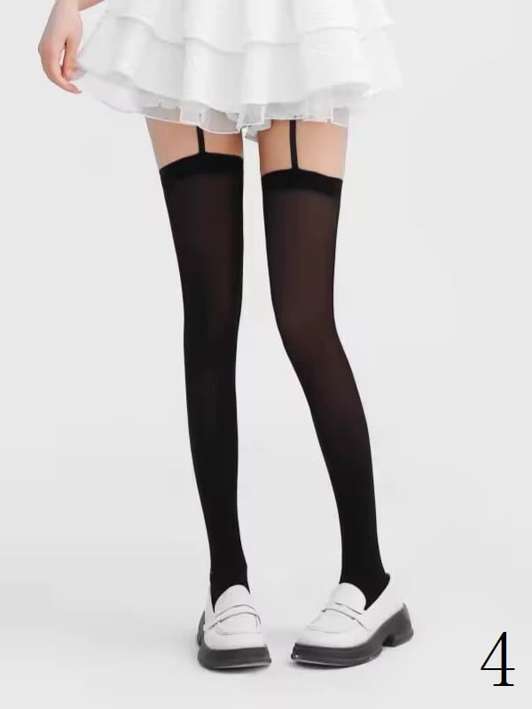 Black/White Gothic Cross Design Suspender Tights