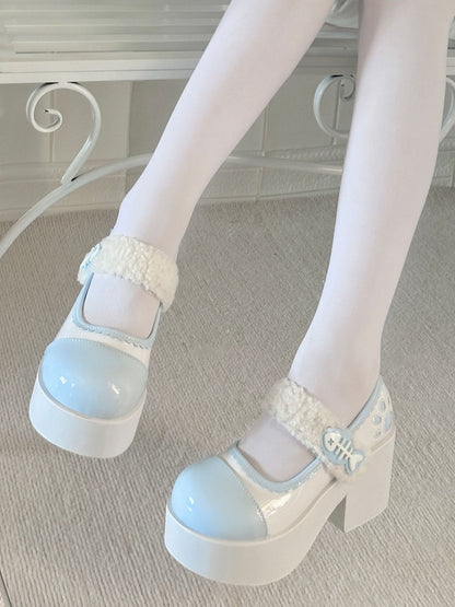 Tenshi Kaiwai Light Blue Jirai Kei Claw Fishbone Design Platform Shoes