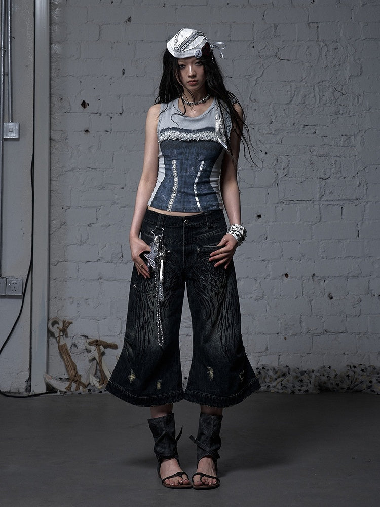 Punk Rock Skeleton and Star Charm White Necklace Keychain