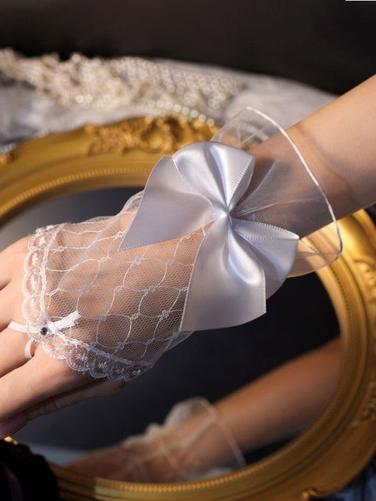 Black/White Bowknot Decorated Lace Wrist Cuffs