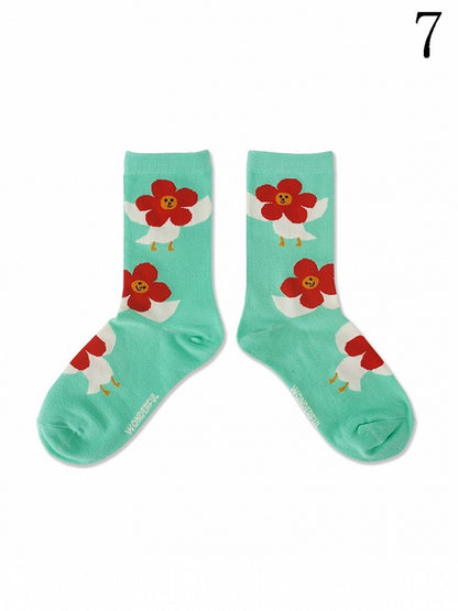 9 Options Colorful Kitty/Puppy/Bear Print Striped Pattern Calf Socks