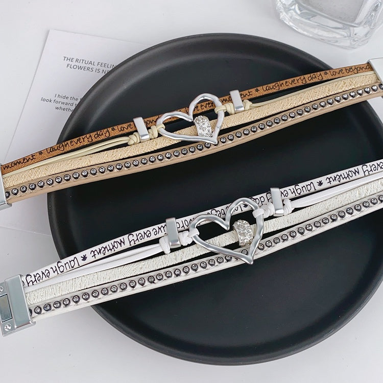 White/Brown Wasteland Punk Heart Rhinestone Bracelet