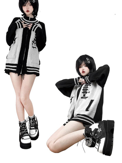 Star Appliques Punk Black Denim Platform Ankle Boots