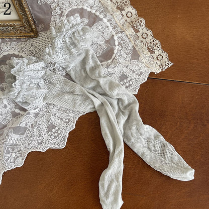 Blue Feather Cuffs Overknee Stockings With Lace Leg Loop