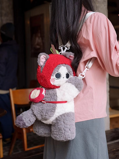 Gray Cute Plush Kitty Backpack/Crossbody Bag