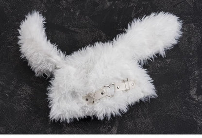 White Gothic Studs and Pins Bunny Ear Plush Hat
