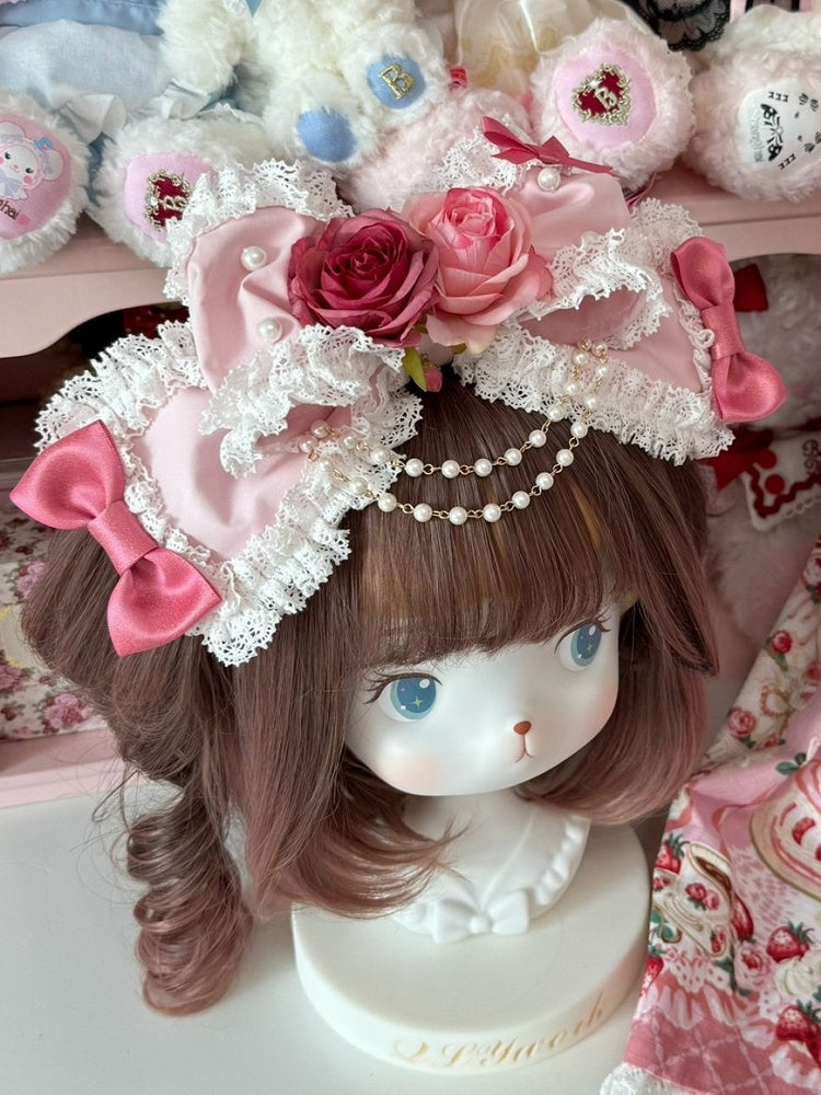 Gorgeous Version Pink Floral Design Beaded Charm Lace Trim Bowknot KC