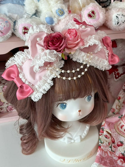 Gorgeous Version Pink Floral Design Beaded Charm Lace Trim Bowknot KC