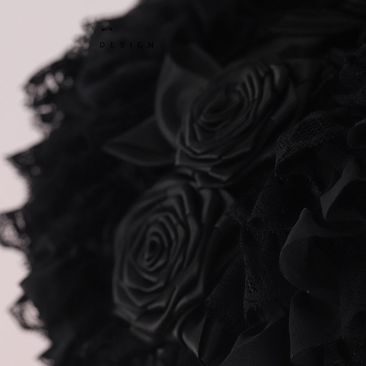 Rosette Design Gothic Black Beads Tassels Halloween Hat