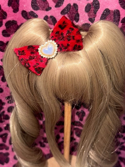 4 Color Options Leopard Pattern Heart Decorated Bowknot BJD Doll Hairclip