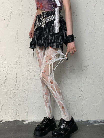 White Y2K Floral Pattern Tights