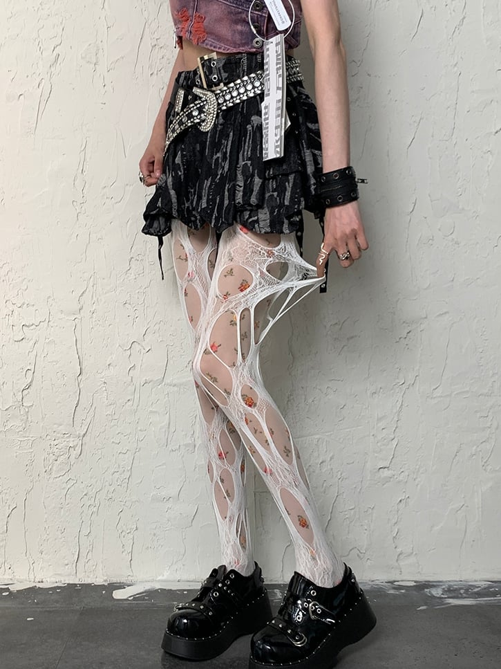 White Y2K Cut-out Design Tights
