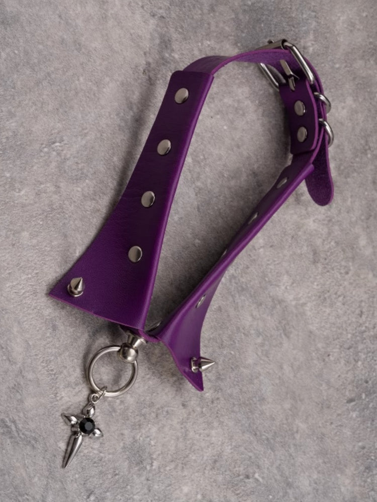 Purple Gothic Rhinestone Decorated Cross Pendant Studs Details Choker