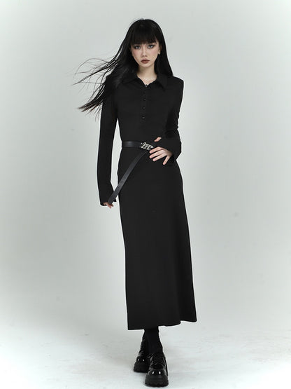 Black Slim-fitting Shirt Dress