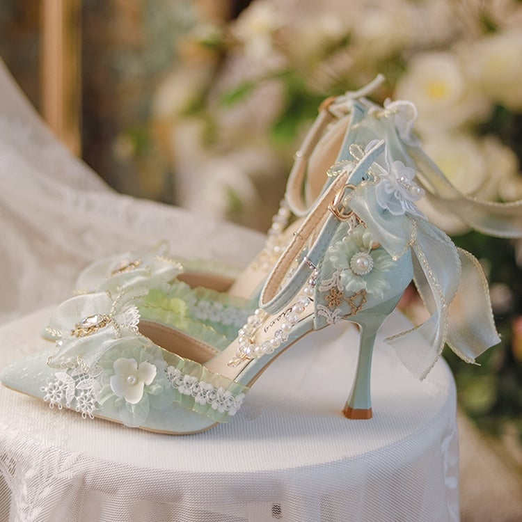 Light Green Detachable Chains Pointed Toe Hime Lolita High Heels