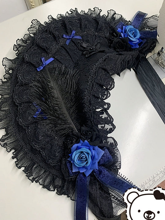 Gothic Cross Chains Black and Blue Floral Design Elegant Bonnet