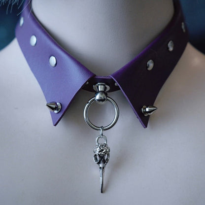 Purple Gothic Silver Bird Bone Pendant Studs Details Choker