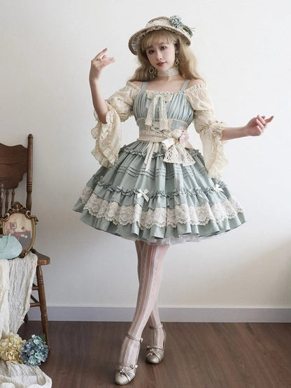 Light Green Pleated and Ruffle Trim Skirt Summer Lolita Jumper Skirt