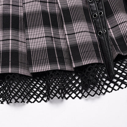Black and Pink Sweet Punk Pleated Skirt