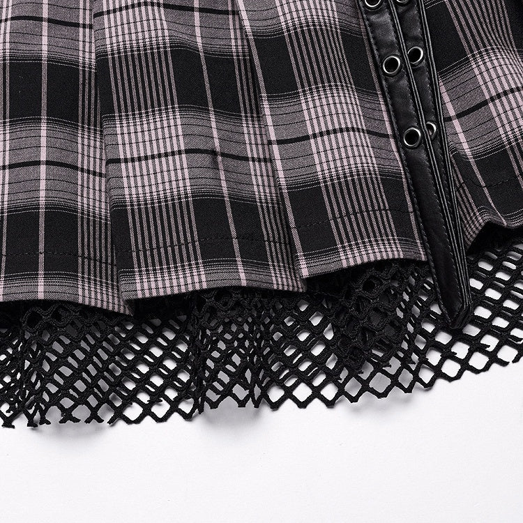 Black and Pink Sweet Punk Pleated Skirt