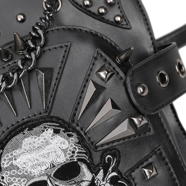 Gothic Punk Studs Skull Black Waist Bag PU Crossbody Bag