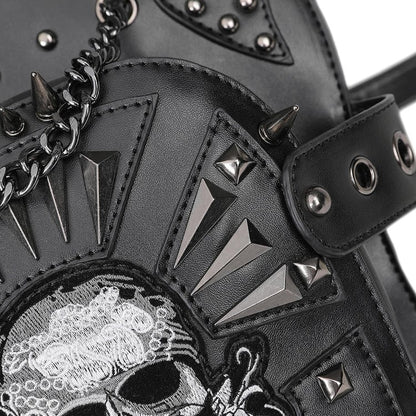 Gothic Punk Studs Skull Black Waist Bag PU Crossbody Bag