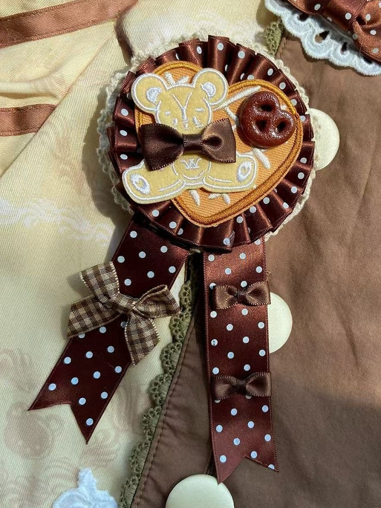 Brown Bowknot Details Polka-dot Pattern Bear Cookie Brooch