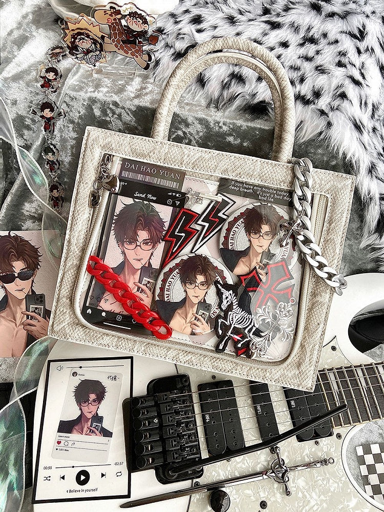 Snake Pattern White Ita Tote Bag with Crossbody Shoulder Strap