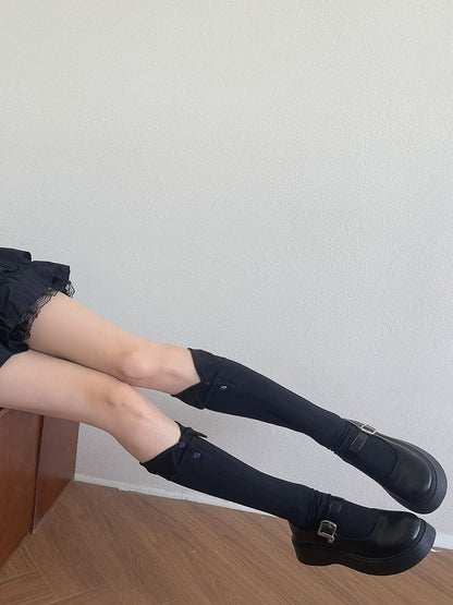 Black/White/Gray Underknee Stockings With Button Decoration