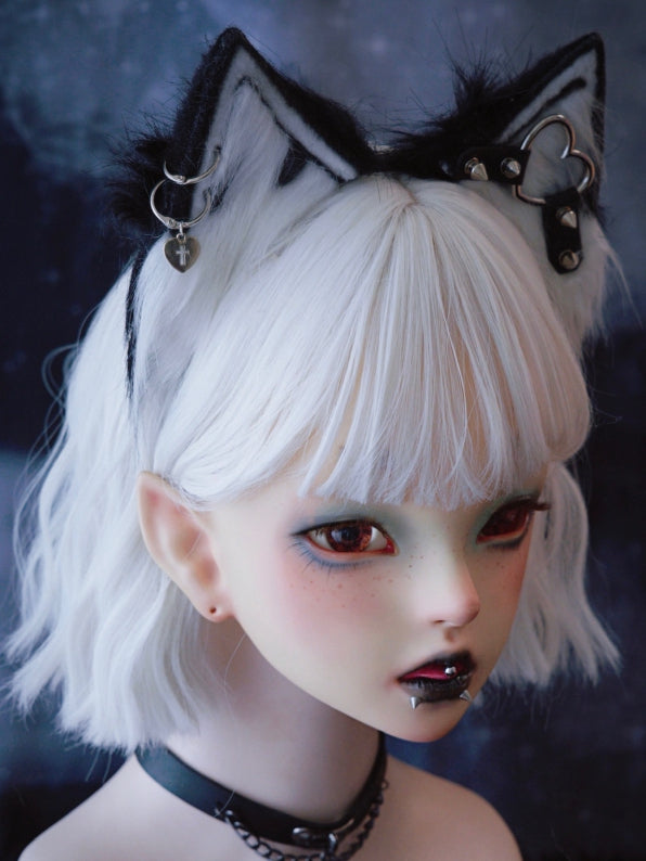 Black And White Heart Buckle With Studs Design Cat Ear KC