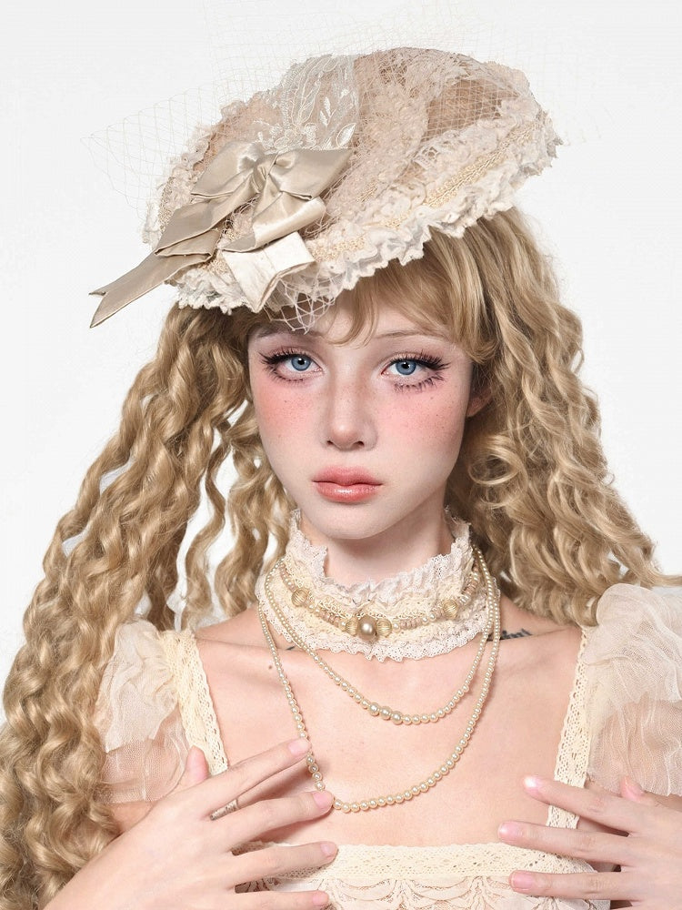 Apricot Bow Accent Vintage Mini Flat Hat