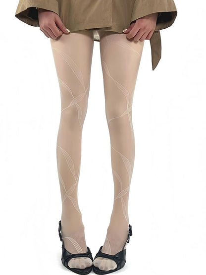 White/Brown/Black/Gray Y2K Ribbon Print Tights